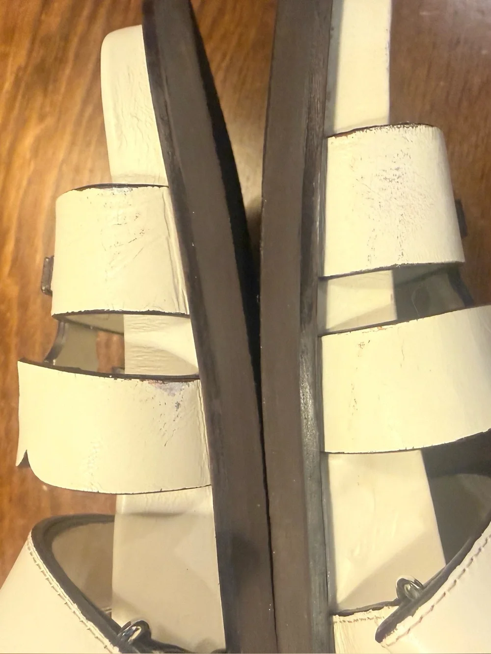 Tory Burch Ines Ivory Leather Double-Strap Logo Sport Slide Sandals Size 5.5